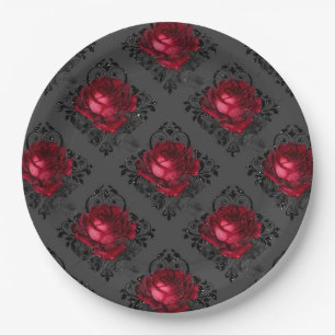 Burgunder-Rosen Elegantes Gothic-Muster   Hallowee Pappteller