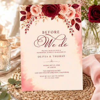 Burgunder-Rosen-Eleganz-Hochzeitsprobe-Dinner Einladung