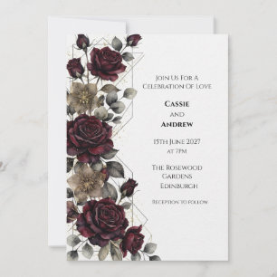 Burgunder-Rosen-Eukalyptus-Hochzeitseinladung Einladung