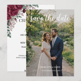 Burgunder-Rosen-Foto-Save-the-Date-Karte Weiß Save The Date