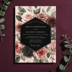 Burgunder-Rosen-Hochzeit Einladung