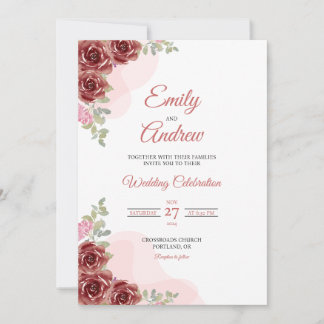 Burgunder-Rosen-Klassische-Floral-Aquarell-Hochzei Einladung