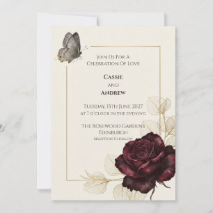 Burgunder-Rosen-Schmetterling-Hochzeitseinladung Einladung