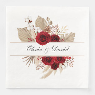 Burgunder Rosen und Pampasgras Hochzeitsservietten Serviette
