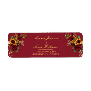 Burgunder-Rosen- und Sonnenblumen-Adresse