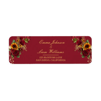 Burgunder-Rosen- und Sonnenblumen-Adresse