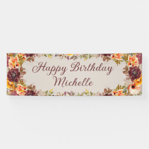 Burgunder-Rost-Orange-Blumen-Happy-Birthday- Banne Banner