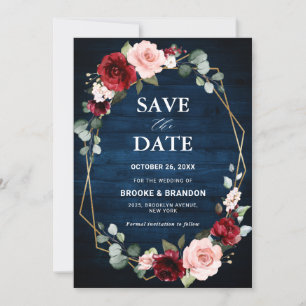 Burgunder-Rot Florale Moderne Geometrische Hochzei Save The Date