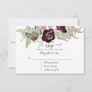 Burgunder-Rot-Hochzeit RSVP im eleganten Floral-Sa Karte