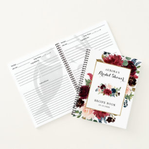 Burgunder-Rot Navy-Rosé Hochzeitsdusche Rezeptbuch Notizbuch