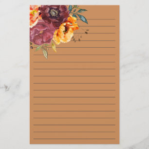 Burgunder-Rot-orange-Wasserfarbe-Blumen-Linien Sta Briefpapier
