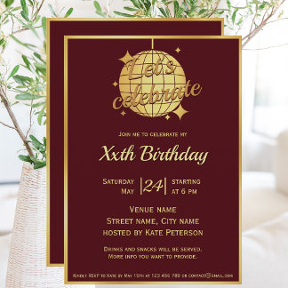 Burgunder Rote Disco Geburtstagsparty Einladung