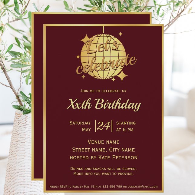 Burgunder Rote Disco Geburtstagsparty Einladung (Von Creator hochgeladen)