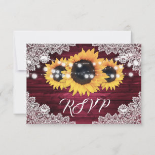 Burgunder-Rustikal-Holzsprossen-Sonnenblumen-Hochz RSVP Karte