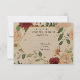 Burgunder Rustikaler Rosa Blumen-Aquarell-Kraft-RS RSVP Karte
