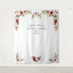 Burgunder Safran Floral Braut Dusche Foto Booth Wandteppich