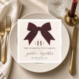 Burgunder Samtschleife Monogramm Personalisiert Serviette