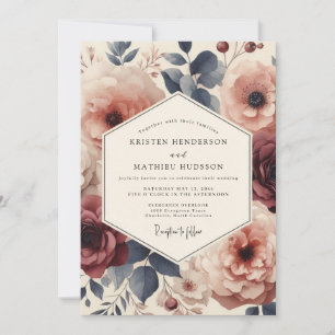 Burgunder-Schiefer-Romanische-Blüten-Hochzeit Einladung