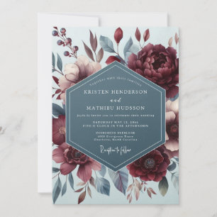 Burgunder-Schiefer-Vintage-Blüten-Hochzeit Einladung