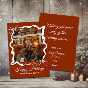 Burgunder-Schleifen-Familienfoto-Weihnachten Feiertagskarte