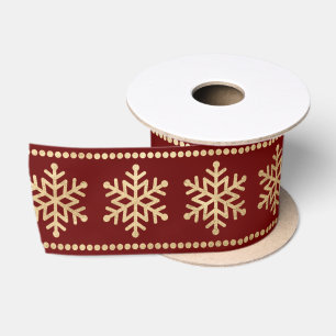 Burgunder-Schneeflocke-Streifen-Weihnachtsgold Satinband
