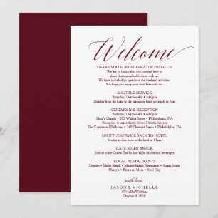 Burgunder Schrift Hochzeitsplan Willkommensbrief Einladung