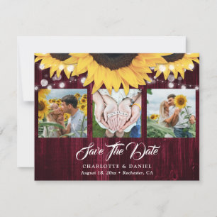 Burgunder-Sonnenblumen-Blumen-Spitze 3 Foto-Hochze Save The Date