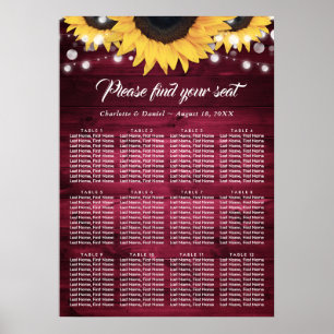 Burgunder-Sonnenblumen-Hochzeit Sitzordnung 12 Poster