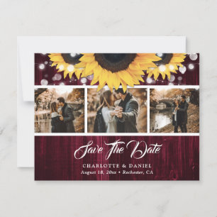 Burgunder-Sonnenblumen-Lichterkette Foto-Hochzeit Save The Date