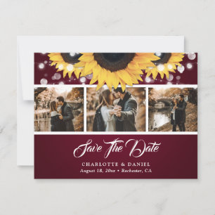 Burgunder-Sonnenblumen-Lichterkette Foto-Hochzeit Save The Date