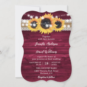 Burgunder-Sonnenblumen-Lichterkette-Hochzeit aus H Einladung
