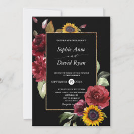 Burgunder Sonnenblumenfall Goldhochzeit Einladung