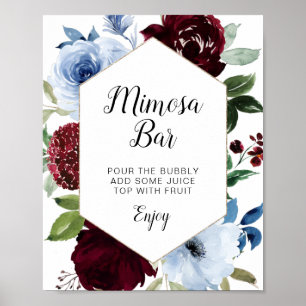 Burgunder staubig blaue Mimosa-Bar-Schilder Poster