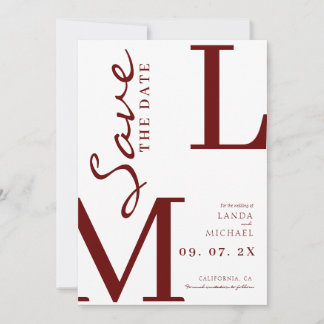 Burgunder stilvolle Monogramm-Hochzeit Save The Date