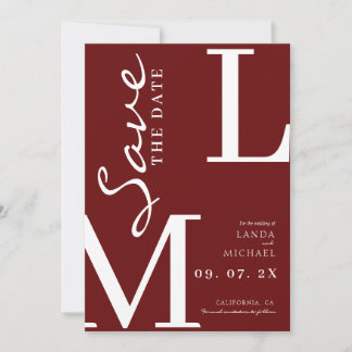 Burgunder stilvolle Monogramm-Hochzeit Save The Date