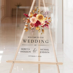 Burgunder Terrakotta Blumen Hochzeitsempfang Acrylschild
