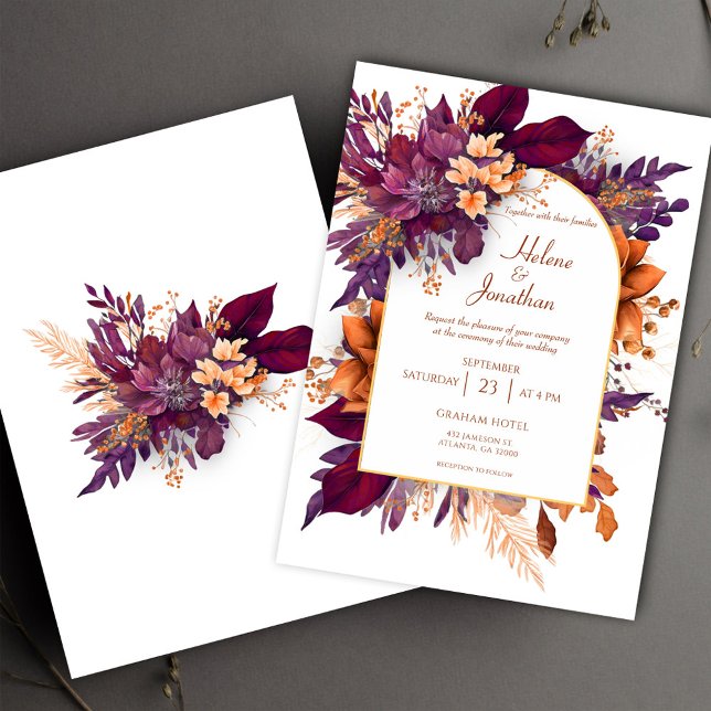 Burgunder Terrakotta Boho Floral Elegante Hochzeit Einladung (Burgundy Terracotta Boho Floral Elegant Wedding Invitation)