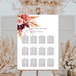 Burgunder-Terrakotta-Floral-Hochzeits-Sitzplan Poster
