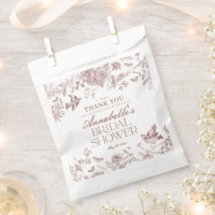 Burgunder Toile Jouy Blumen Hochzeits- Desserts Geschenktütchen