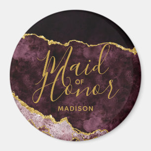 Burgunder- u. Goldfolien-Achat-Marmor-Trauzeugin Magnet