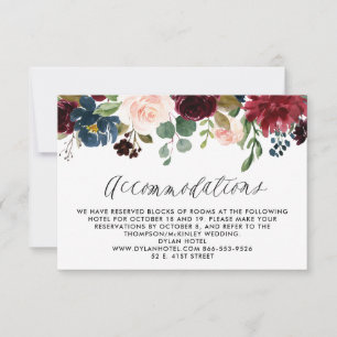 Burgunder- und Blaue Blumen-Girlande Unterkünfte RSVP Karte