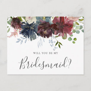 Burgunder und blauer Blumenwille sind Sie meine Einladungspostkarte