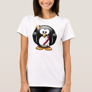 Burgunder- und Elfenbein-Band-Pinguin T-Shirt