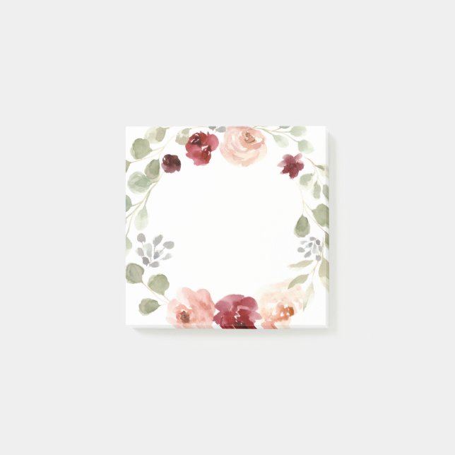 Burgunder und Eukalyptus-BlumenKranz Post-it Klebezettel (Vorderseite)
