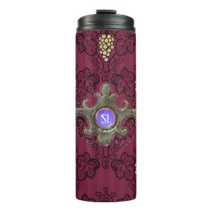 Burgunder und Gold Paris Weinedelstein-Monogramm Thermosbecher
