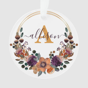 Burgunder- und goldene Blumeneinfassung personalis Ornament