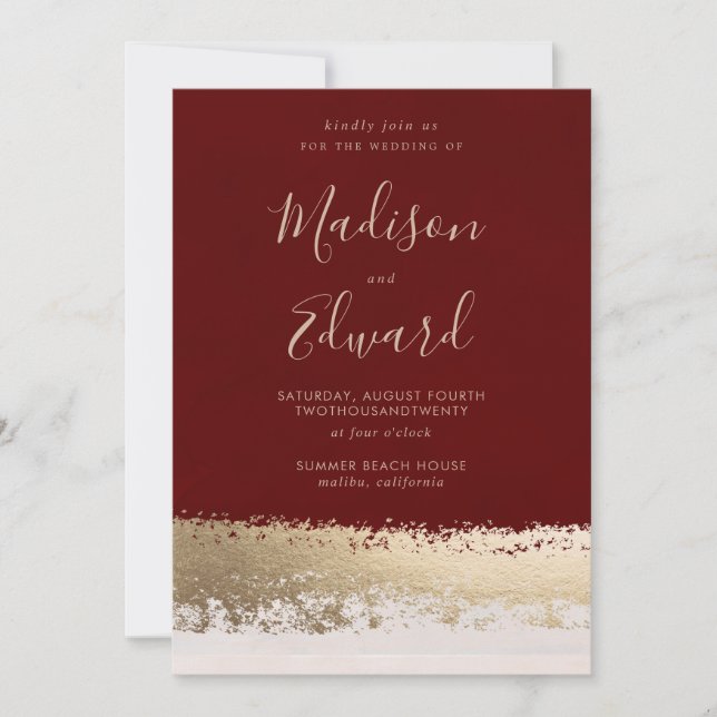 Burgunder- und Goldfolie, elegante Hochzeit Einladung (Vorderseite)