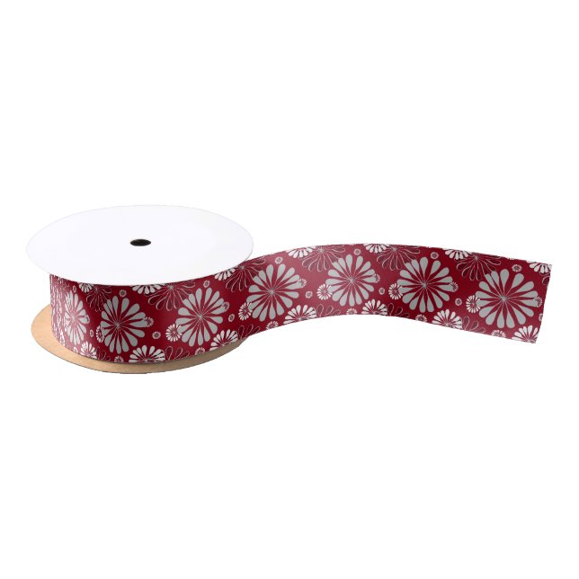 Burgunder und graues Blumen Satinband (Spule)