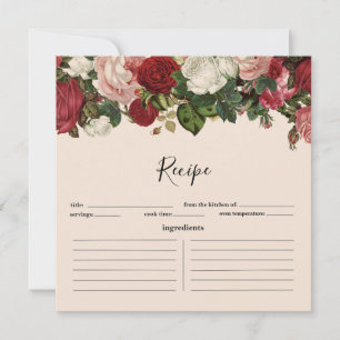 Burgunder- und rosa Blumen-Garlanden-Rezeptkarte V