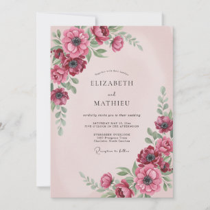 Burgunder Üppige Aquarell-Hochzeit Einladung